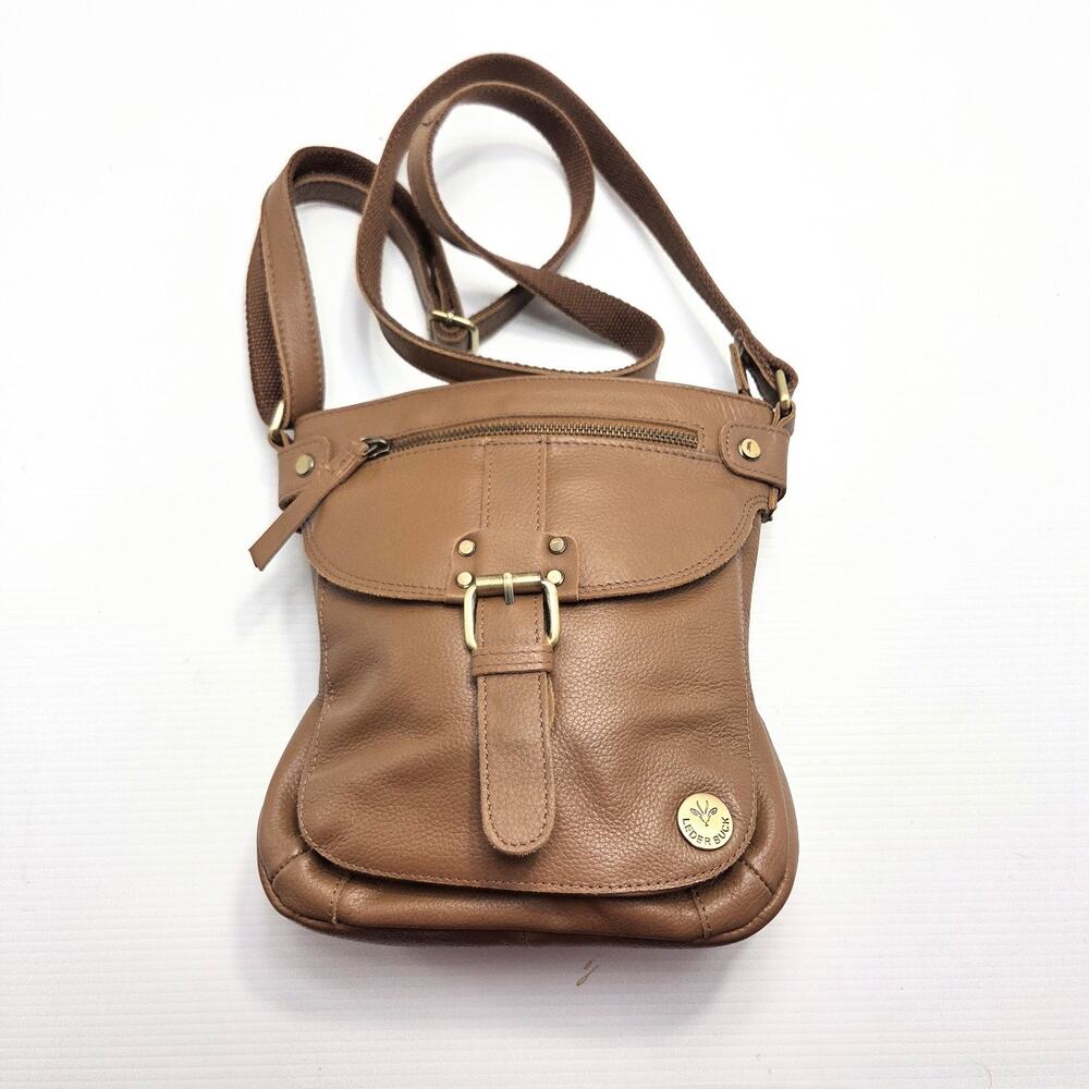 Leder Buck Crossbody Bag Womens Brown Genuine Leather Adjustable Strap Handbag